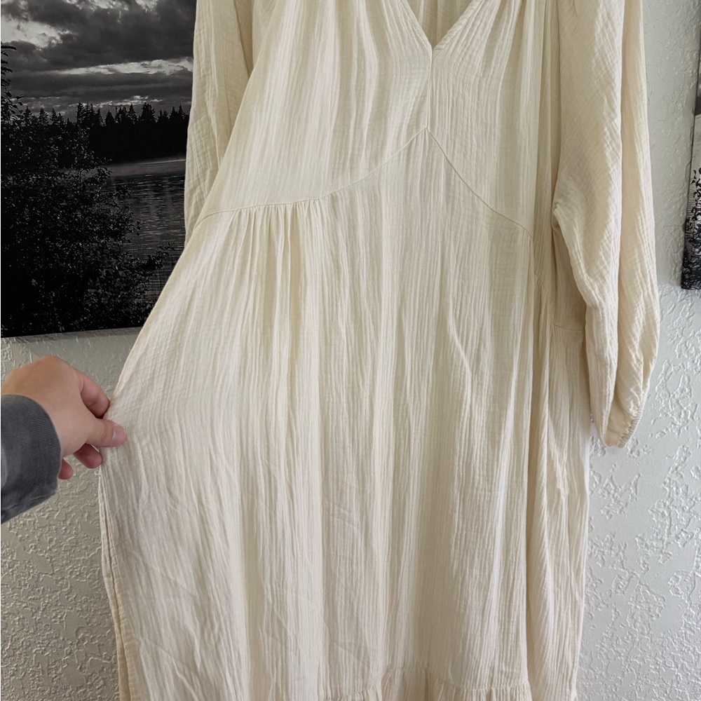 Neuflora Mayfield 100% Cotton Cream Long Sleeve Women's Dress with Pockets - Picture 12 of 15